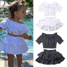 Kawgeett-conjunto de roupas de verão para crianças, bebê, menina, plissado, liso, saia, feriado 2024 - compre barato