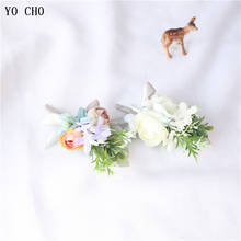 YO CHO Rose Flower Bridegroom Boutonniere Artificial Hydrangea Wrist Flower Bridesmaid Brooch Wedding Party Accessories 2024 - buy cheap