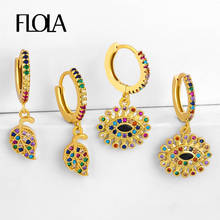 FLOLA Small Turkish Evil Eye Earrings for Women Crystal Leaf Stud Earrings CZ Cubic Zirconia Tiny Cute Rainbow Jewelry erss09 2024 - buy cheap