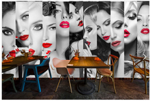 Beauty salon red lips beauty mosaic murals 3D clothing store living room background wall bedroom dining room wallpaper 2024 - buy cheap