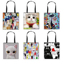 Дамская сумочка с мультяшным принтом кота, вместительная сумка для покупок, модная дорожная Портативная сумка на ремне для девушек 2024 - купить недорого
