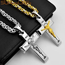 SUNNERLEES Stainless Steel Jesus Christ Cross Pendant Necklace Byzantine Link Chain Silver Color Gold Plated Men Boy Gift SP252 2024 - buy cheap