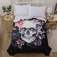 Manta de franela con calavera en flores para niños, manta de Sherpa de Terror, colorida, para casa, habitación, Picnic, viajes, sofá, siesta 2024 - compra barato