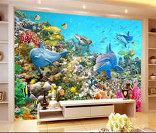 beibehang Large Custom Wallpaper 3D Stereo Underwater World Dolphin Background Wall Decorative Painting 2024 - buy cheap