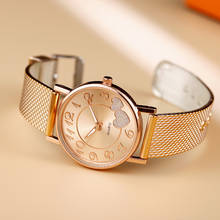 2020 новые модные женские кварцевые часы с сердцем, женские повседневные часы из нержавеющей стали с металлической сеткой, женские наручные часы Relogio Feminino 2024 - купить недорого