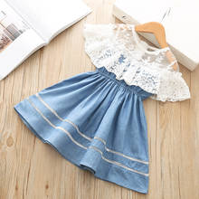 Summer Lace Princess Dress For Kids Clothes Fashion Stitching Denim Blue Girls Dress Casual Cotton Toddler Girl Dresses 2-6 Year 2024 - buy cheap