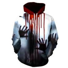 Sudadera con capucha de película de terror en 3D para hombre, suéter con estampado sangriento de manos, ropa de calle a la moda para Halloween 2024 - compra barato