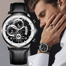 Relógio masculino quartz com calendário, relógio de pulso esportivo luxuoso com pulseira de couro 2024 - compre barato