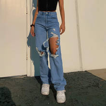 2021 Hot Fashion Women's High Waisted Wide Leg Pants Straight Denim Jeans Baggy Trousers Y2K Streetwear Wild Denim Trousers 2024 - buy cheap