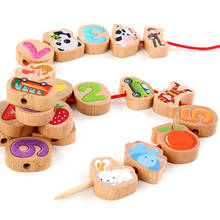 JaheerToy Wooden Educational Toys for  Baby Kids Children  Bead Game Stringing Threading Cartoon Animals Fruit  Blocks 2024 - buy cheap