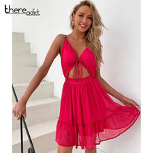 Thereadict Chiffon Mini Red Dress Sexy Ruffles Lace Up Party Club Dress Elegant Hollow Out Backless Summer Dress Women Vestidos 2024 - buy cheap