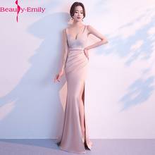 Beauty Emily Sexy V Neck Spaghetti Strap Mermaid Evening Dress 2020 Fashion Pink Sequined Zipper Back with High Side Split 2024 - buy cheap