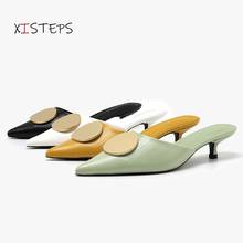 Zapatillas de diseñador de marca para mujer, zapatos informales de tacón bajo fino, a la moda, punta estrecha, color verde y blanco, 2021 2024 - compra barato