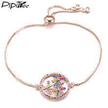 Pipitree Beautiful Double Flower Bracelet Party Wedding Jewelry AAA Cubic Zirconia Round Charm Bracelet for Women Adjustable 2024 - buy cheap