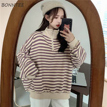 Sweatshirts Women Clothing All-match Spring Harajuku Striped BF Zipper Daily Korean Casual Cute Streetwear Tunic College Classic 2024 - buy cheap