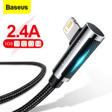 Baseus USB Cable For iPhone 12 11 Pro XS Max X XR 8 iPad Pro 90 Degree Fast Charging Charger USB Wire Cord LED Phone Data Cable 2024 - buy cheap