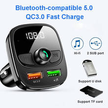 Автомобильный FM-трансмиттер Konrisa QC3.0, быстрое зарядное устройство, Bluetooth 5,0, автомобильный комплект громкой связи, mp3-плеер, адаптер с двумя USB, поддержка TF-карты 2024 - купить недорого