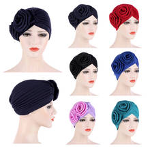 Big Flower Muslim Women Hair Loss Hat Head Scarf Turban Cap Cancer Chemo Hat Cover Head Wrap Islamic Bonnet Pleated Beanies Caps 2024 - buy cheap