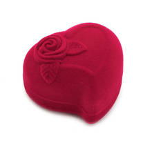 Jewelry Ring Box Velvet Heart Shaped  Red Rose Pattern Love Ring Storage Display 2024 - buy cheap