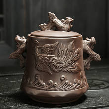 Yixing roxo argila selada spice jar cerâmica retro gravado dragão phoenix recipiente de alimentos doces tanque armazenamento chá caddies canister 2024 - compre barato