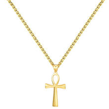 Pingente de cruz egípcio pequeno, colar egípcio de aço inoxidável, joia da moda, para mulheres, cor dourada 2024 - compre barato