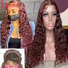 Burgundy Curly Lace Front Wig Pre plucked Brazilian Human Hair Lace Front Wig Curly Bleached Knot 13x4 Lace Wig with baby hair 2024 - buy cheap