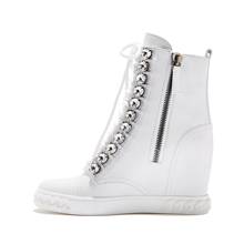 bling rhinestone studs woman inner height increased ankle boots high top crystal wedge sneaker full grain leather zip bottines 2024 - buy cheap