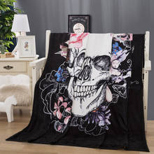 Модное сахарное одеяло с черепом для кровати, тонкое одеяло с цветочным принтом розы, черное покрывало 150x200 см, Флисовое одеяло 2024 - купить недорого