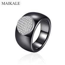MAIKALE Luxury Black White Ceramic Rings for Women Silver Color Big Round Zirconia Wide Wedding Band Ring Party Jewelry Gifts 2024 - buy cheap