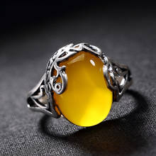 Подлинное твердое кольцо 925 пробы серебро с желтым халцедоном винтажные Ретро женские ювелирные изделия из натурального камня 2024 - купить недорого