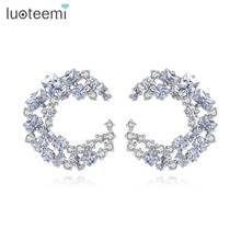 LUOTEEMI Luxury Big CZ Stud Earrings for Women Wedding Engagement Fashion Jewelry Cluster Flower Pendientes Femme Christmas Gift 2024 - buy cheap