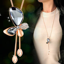 Корейская бабочка кристалл кулон ожерелье для женщин свитер цепь змея ссылка розовое золото серебро Цвет Шарм ювелирные изделия 2024 - купить недорого