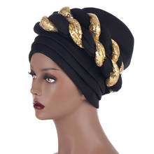 Boné hijab com cabeça de musselina, boné da moda, trançado, turbante, de duas cores, lantejoulas, interno, roupa para vestir 2024 - compre barato