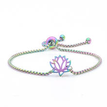 100% Stainless Steel Rainbow Colorful Lotus Charm Bracelets for Women Accept OEM Order Dainty Steel Bracelets 2024 - buy cheap