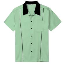 Camisa masculina de manga curta, camisa cinza, marrom, verde, st118, algodão, com botão, clássica, retrô, boliche, plus size, 2021 2024 - compre barato