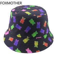 FOXMOTHER New Men Reversible Cartoon Bear Print Bucket Hats Women Fisherman Hats Cap Summer 2024 - buy cheap