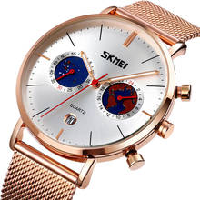 SKMEI Simple Analog Watches For Men Fashion Steel Mesh Band Quartz Wristwatches Stopwatch Date Samll Dial Relogio Masculino 2024 - buy cheap