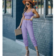 Women's Knitted Tracksuit 2 Pieces Sleeveless Crop Top Pants Suits Homewear Outfits Undefined Casual Set Streetwear 2021 New 2024 - buy cheap