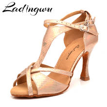 Sapatos de dança de ladingwu, sapatos femininos com descoloração de cobra dourada pu de 9cm para dança de salto cubano, calçado profissional de tango 2024 - compre barato