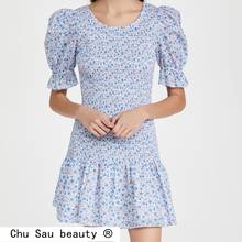 2021 New Summer Blogger Style Lovely Chic Floral Print Mini Dress Women Sweet Style Ruffles O-neck Tight Dresses Female 2024 - buy cheap