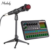 Muslady sk500 placa de som portátil, dispositivo de mudança de voz ao vivo, kit de misturador de áudio com suporte de microfone para computador, streaming ao vivo on-line 2024 - compre barato