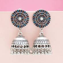 Indian Jhumka Drop Earrings for Women Oxidized Silver Color Party Jewelry Enamel Flower Afghan Geometric Earring Wedding Bride 2024 - buy cheap