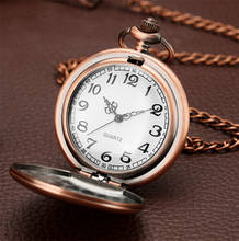 Relógio de bolso vintage de cobre vermelho, relógio com pingente de corrente, movimento de quartzo, suave, caçadores arábicos 2024 - compre barato