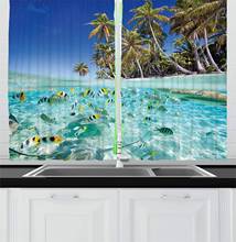 Tropical Ocean Fish Beach Palm Trees Window Curtains Bedroom Kitchen Drapes Panel Home Decor Window Curtain Living Room 2024 - buy cheap