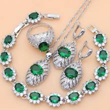 Conjunto de joyería de plata 925 para mujer, juego de pendientes/colgante/anillos/pulsera/collar con piedra de nacimiento blanca de circón verde, envío directo 2024 - compra barato