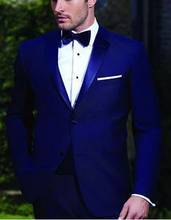 Esmoquin de novio azul real de dos botones, alta calidad, solapa de muesca, el mejor hombre, trajes de cena de graduación y boda (chaqueta + Pantalones + pajarita) 2024 - compra barato