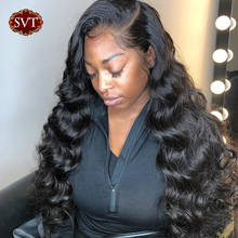 Svt-peruca lace front ondulada para mulheres negras, cabelo humano, brasileiro, transparente, solto, 180%, 4x4 2024 - compre barato