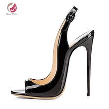 Intención Original Super moda sandalias de mujer Peep Toe Thin tacones altos sandalias fiesta Prom zapatos negros Mujer Plus US talla 4-15 2024 - compra barato