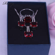 Muitas cores arábia saudita estilo quadrado vermelho cristal & cz prata cor jóias para mulheres brincos colar conjunto de anel 2024 - compre barato