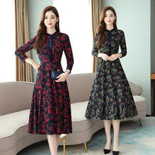 2022 Vintage Female Red Floral Midi Dresses Autumn Winter New 4XL Plus Size Print Long Sleeve Dress Elegant Women Party Vestidos 2024 - buy cheap